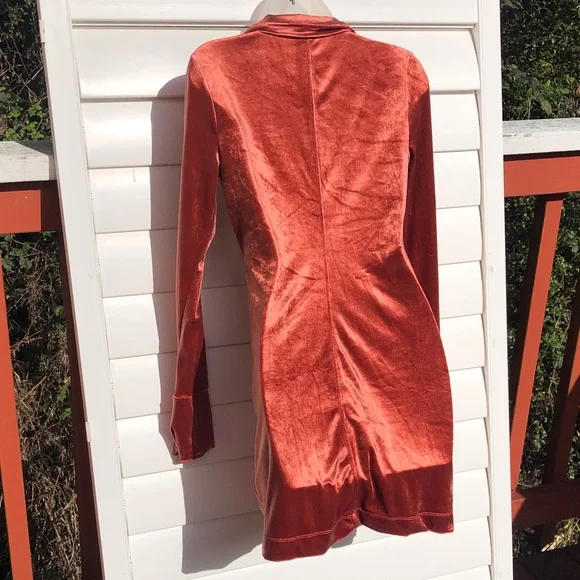 Free People Copper Rust Metallic Button Ruched Long Sleeve Dress - Picture 8 of 10